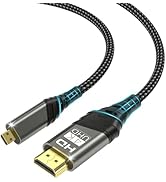 Micro HDMI to HDMI cable 6.56FT,4K@60HZ 3D 1080P Type D to A adapter cable supports Ethernet,3D,H...