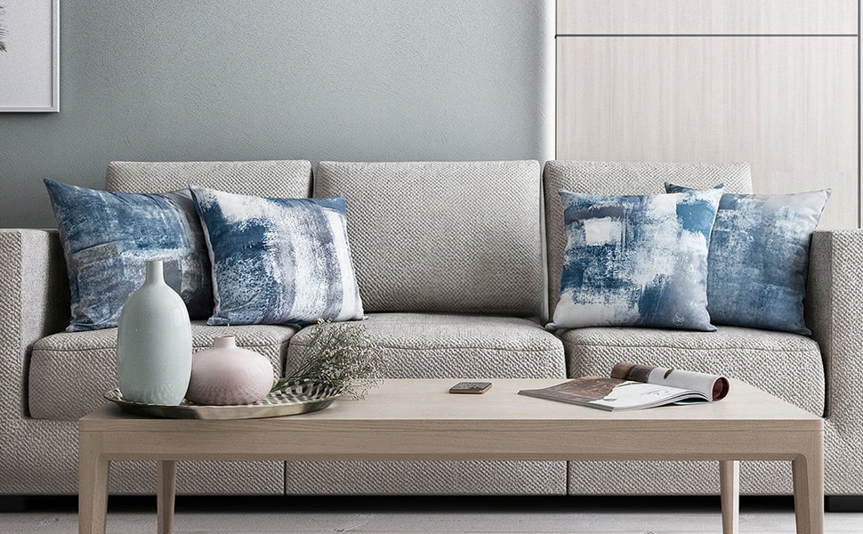Forros para cojines de sala color dusty blue abstract pillows set of 4 for bedroom and patio chair.
