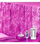 Brightown 300 LED Fairy Curtain, 9.8ft x 9.8ft Warm White Curtain String, USB Plug in 8 Lighting ...