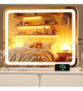 Batuso Vanity Mirror with Lights, 23" x 18" LED Makeup Mirror with 10X Magnification, Dimmable 3 ...