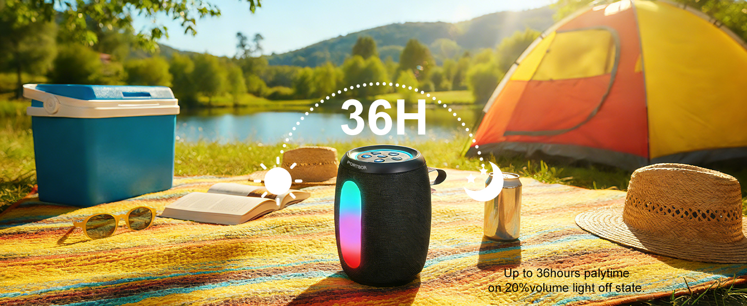 Portable Bluetooth speaker, built in rechargeable battery for full days of long playback.