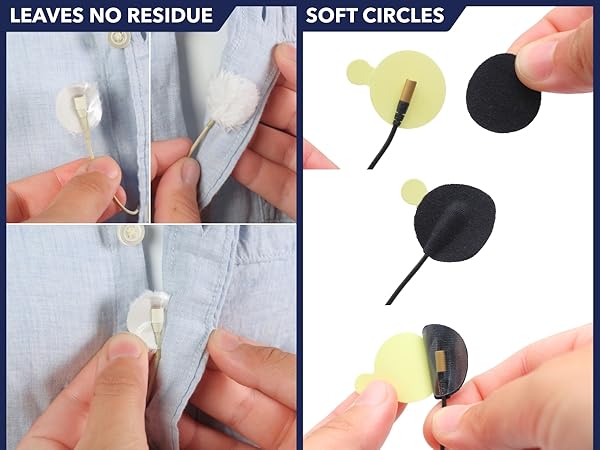 Text reads 'LEAVES NO RESIDUE' and 'SOFT CIRCLES'. Series of close-up shots showing hands using a cleaning or polishing tool in circular motions on various surfaces.