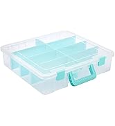 BTSKY Clear Plastic Dividing Storage Box with 8 Compartments Adjustable Storage Bin with Lid Port...