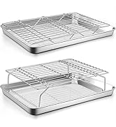 P&amp;P CHEF 2 Baking Sheets and 2 Cooling Racks Set, Stainless Steel Baking Pan Tray with Stackable ...