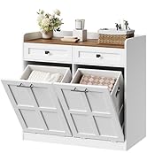 HOOBRO Double Tilt Out Laundry Hamper Cabinet, 25 Gallon Farmhouse Trash Can Cabinet with Drawers...