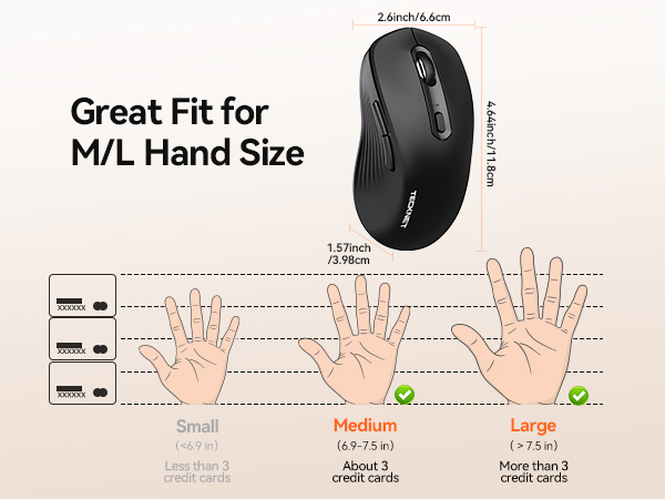 Text reads: 'Great Fit for' 'Fit Palm Size'. Technical diagrams showing hand measurements and size specifications with indicator dots and measurement lines.