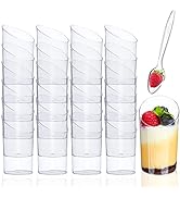 Qeirudu 50 Pack Mini Dessert Cups with Spoons - 2.2 oz Clear Plastic Parfait Cups Reusable Shoote...
