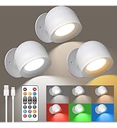 maylit 3 Pack RGBWW Rechargeable LED Wall Sconces, Indoor Cordless Sconces Wall Lighting, Wall Mo...