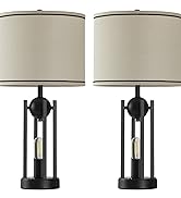 Leasgy 25'' Farmhouse Table Lamps for Living Room Set of 2 with USB C+A Ports, Rustic Vintage Bed...