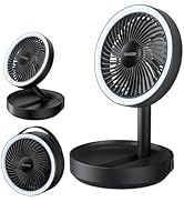 Gaiatop Foldable Small Desk Fan with LED Night Light, Wireless 6000mAh Battery Powered Portable F...