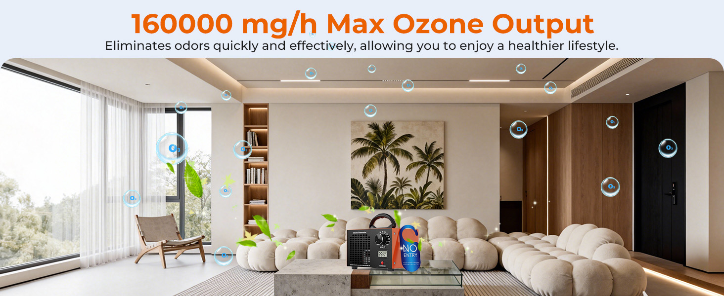 Ozone Generator 160000mg/H with Temp/Humidity Display