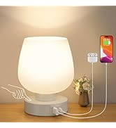 Kakanuo Bedside Table Lamp with Glass Shade, Touch Control, Dual USB A+C Charging Ports, Nightsta...