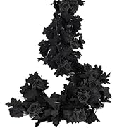 RECUTMS Black Artificial Flower Garland Fake Rose Vine Hanging Rose Vines Fall Maple Garland with...