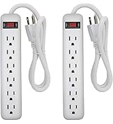Clear Power 2-Pack 6 Outlet Power Strip with 1.5 ft Power Cord, 3 Prong Grounded Straight Plug, W...