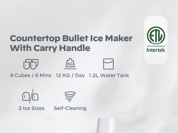 Countertop bullet ice maker with carry handle
