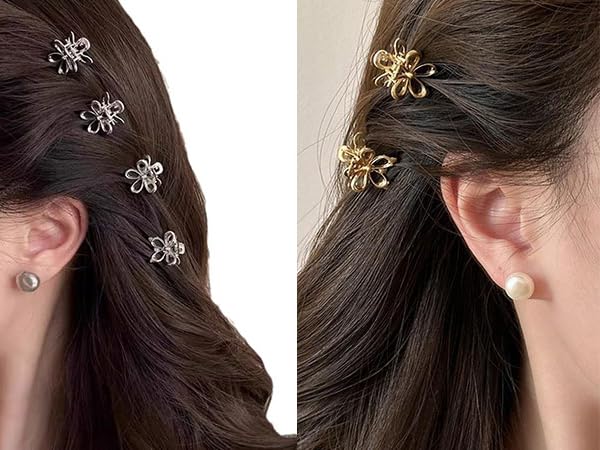 Gold Small Flower Hair Clips for Women