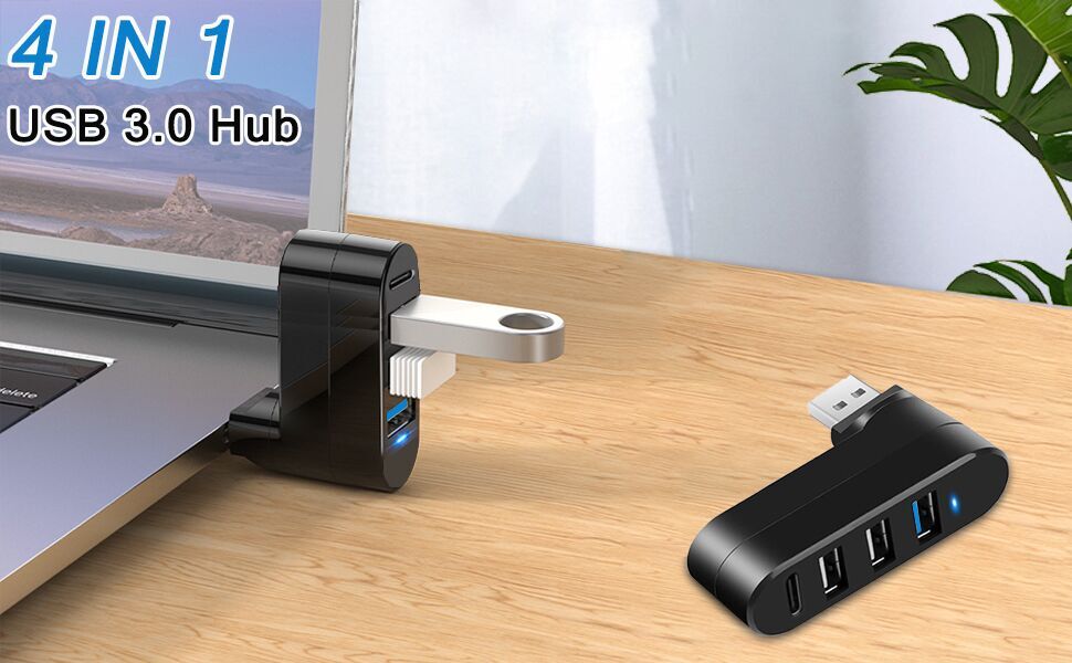 4 port usb 3.0 hub with usb c power port (rotatable 90/180 degree)