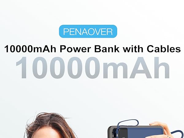 10000mah power bank with built in cables