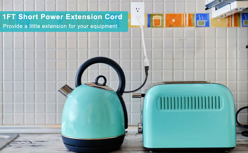 12in White AC Mini Indoor 3 Prong Extension Cord