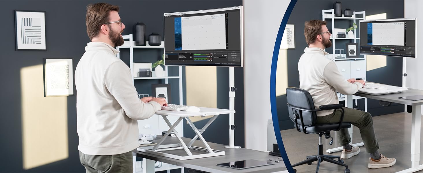 sit to stand set up with tall monitor mount