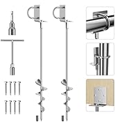 Phopich Multi-Purpose Ground Anchors Screw in, 28in Fully Welded Heavy Duty Trampoline Stakes wit...