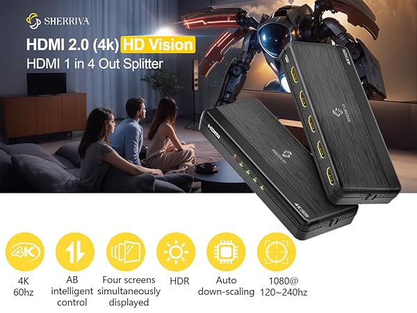 4 way hdmi splitter HDMI 2.0 HD Vision