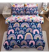 Btargot 5 Piece Dark Blue Rainbow Comforter Set for Girls Boys Kids, Twin Size Cartoon Love Heart...
