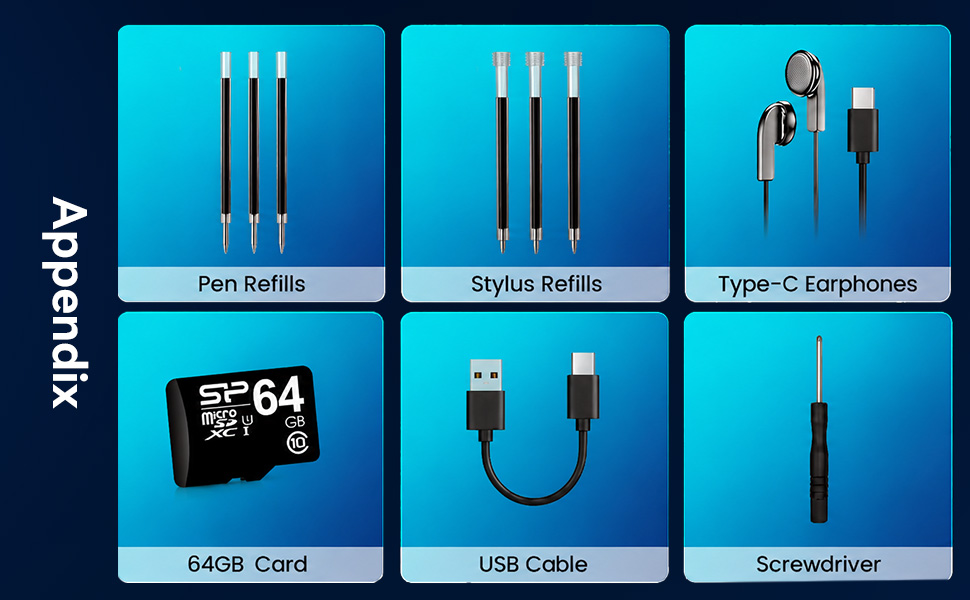 Complete accessories pack for 64GB voice recorder pen