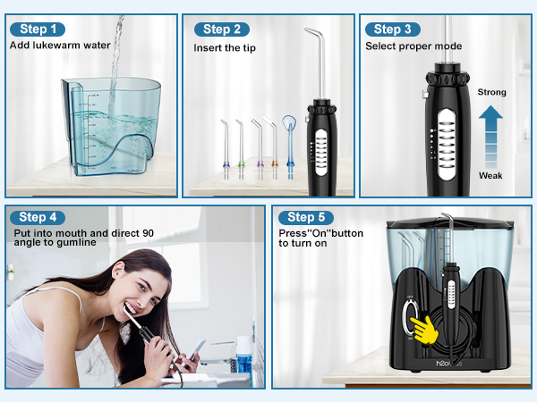 Simple steps for using the water picks for teeth cleaning and flossing