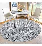 KUTA Oriental Round Rugs 5ft, Grey Round Washable Rug Circle Rug 5ft, Non-Slip Printed Vintage Me...