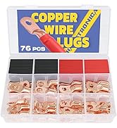 Haisstronica 76PCS Copper Wire Lugs with Heat Shrink Tube 3:1 Kit(AWG 6 4 2 1),Heavy Duty Battery...