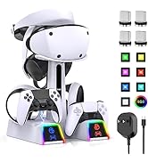 RGB Controller Charging Station for PS VR2 / PS5 / PS5 Edge with 5V/3A Adapter &amp; 10 Led Light, Wi...