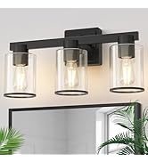 L LOHAS LED Black Bathroom Vanity Light Over Mirror, 3 Lights Bathroom Light Fixture with Clear G...