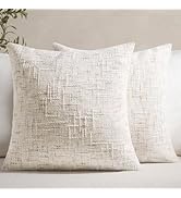 Softalker Beige Chenille Throw Pillow Covers - Farmhouse 18 x 18 Inch Set of 2, Spring Cream Boho...
