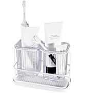KONE Clear Toothbrush Holders for Bathroom, 2 Cups Wall Mounted, Dry &amp; Wet Separation, Organizers...