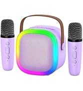 Karaoke Machine for Kids Adults, Portable Bluetooth Speaker with 2 Wireless Microphones and LED L...