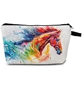 MoCaliduccious Watercolor Horse Print Women's Makeup Bag Daily Commute Cosmetics Storage Pouch Be...