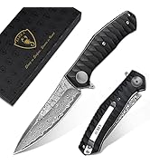 AUBEY Damascus Pocket Knife for Men with Clip EDC, 3.23" VG10 Core Damascus Steel Blade Folding K...