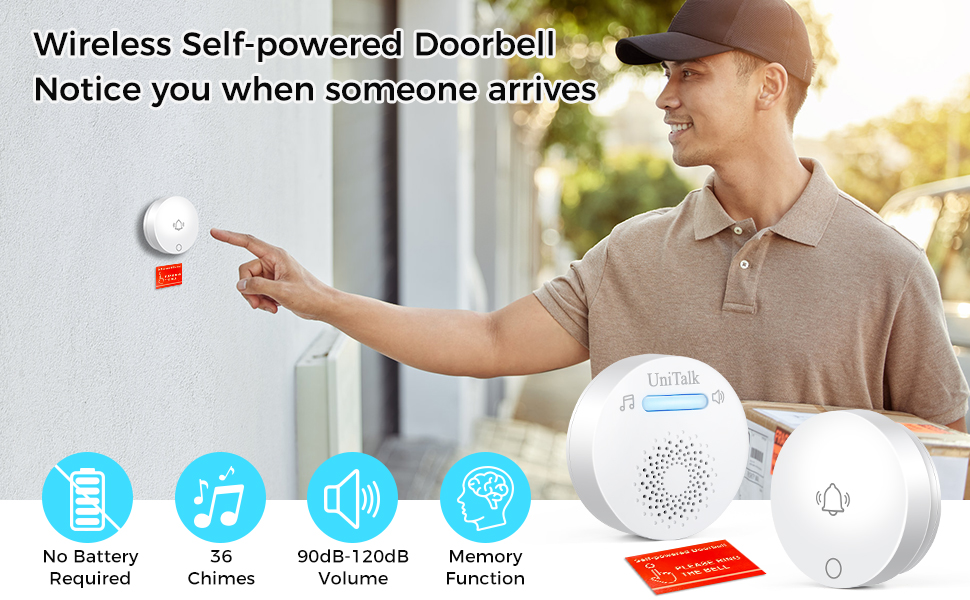 Unitalk wireless self-powered doorbell