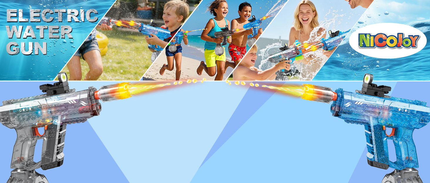 A family enjoying summer holiday pool party with our rapid refill water blasters.