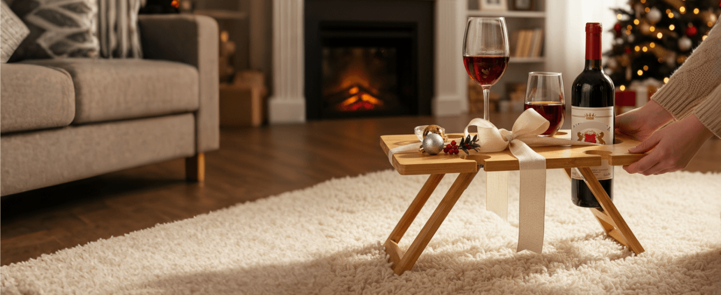 wine picnic gift, portable wine table gift, bamboo wine table present, wine table for couple gift