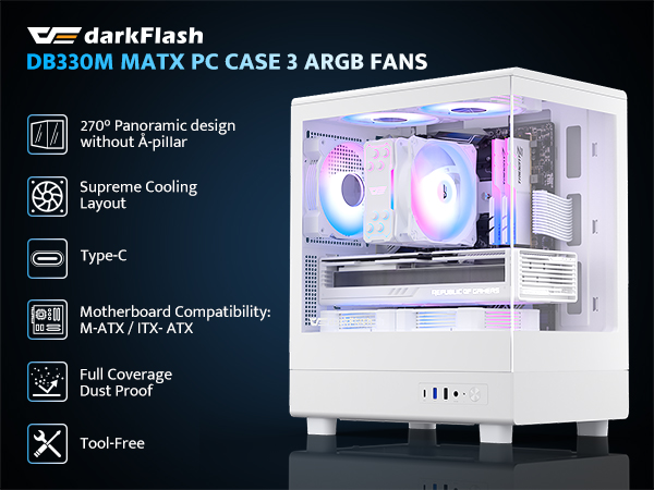 DB330M MATX PC CASE 3 ARGB FANS
