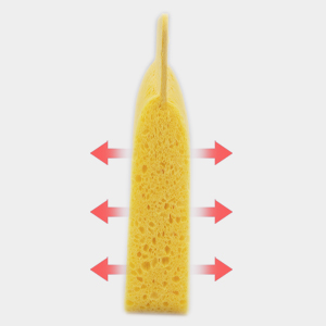 The scrub sponge measures 5.5* 3.1*1.4inch / 14*8*3.5cm.