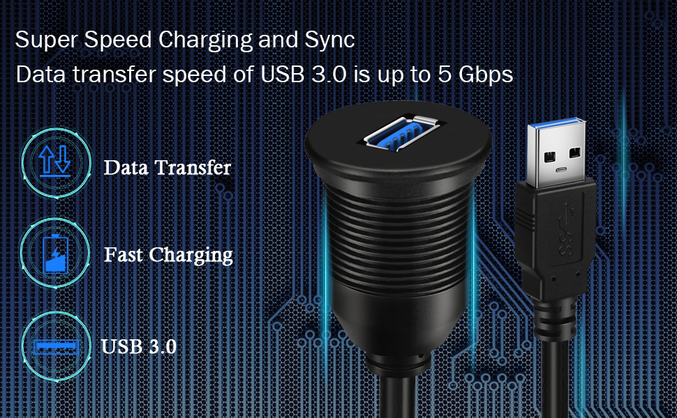 GOBGOD Single Port USB 3.0 Car Mount Flush Cable Scene2
