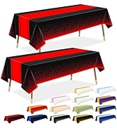 LANLISA Red and Black Tablecloth Party Decorations 2 Pack, Disposable Plastic Table Cloths for Bi...