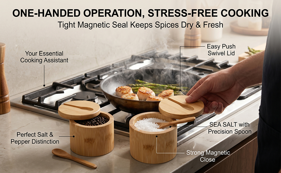 Bamboo Salt Cellar with Swivel Lid &amp;amp; Spoon