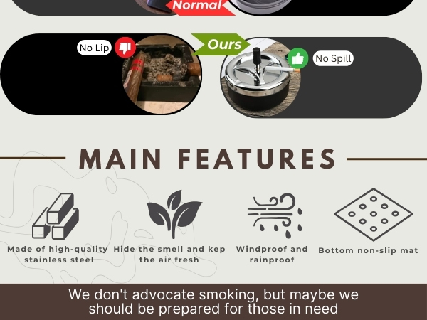 Round Push Down Spinning Metal Ashtray - Black