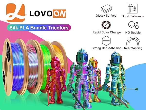 Silk tricolor 3d pla filament bundle,1.75mm pla bundle 3d,multicolor filament bundle