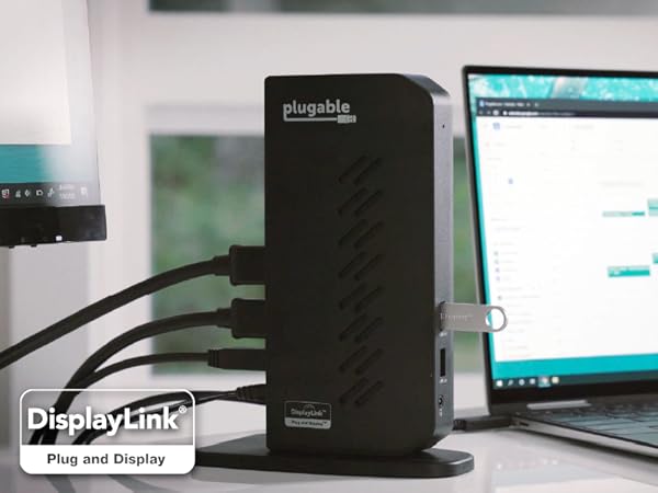 A USB docking station expands ports, making it easy to connect multiple devices