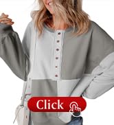 SHEWIN Women's Sweatshirts Casual Loose Button Henley Pullover Top Color Block 2024 Fall Fashion ...